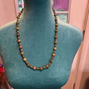 Vintage Jasper Silver Toned Beaded Necklace
